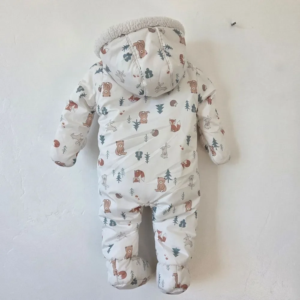 First Watch Baby Bunting Snowsuit Playsuit Warm Cozy Unisex Woodland 9-12 Months